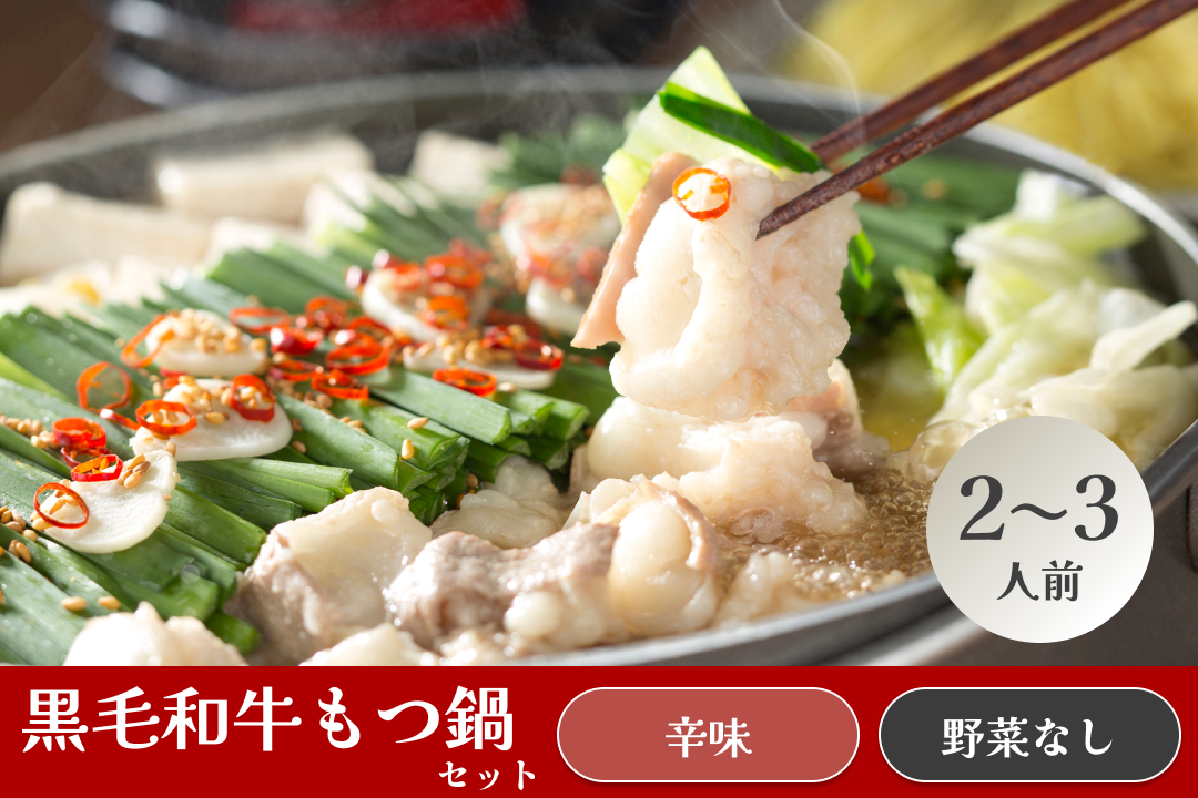 辛味】黒毛和牛もつ鍋セット (2〜3人前)「野菜なし」 – -肉の